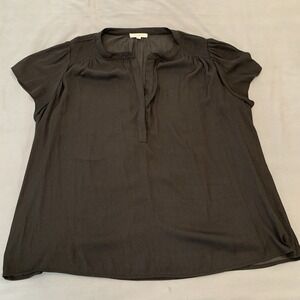 Monday Fun Women's Blouse Top Size 2X Black V-Neck Casual